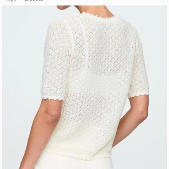 GAP Linen-Blend Pointelle Henley Top Size Large - Picture 2 of 2